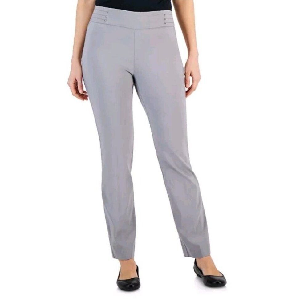 JM Collection Pull-on Tummy Control Pants  LUNAR GREY Slim Leg Studded XL-Short